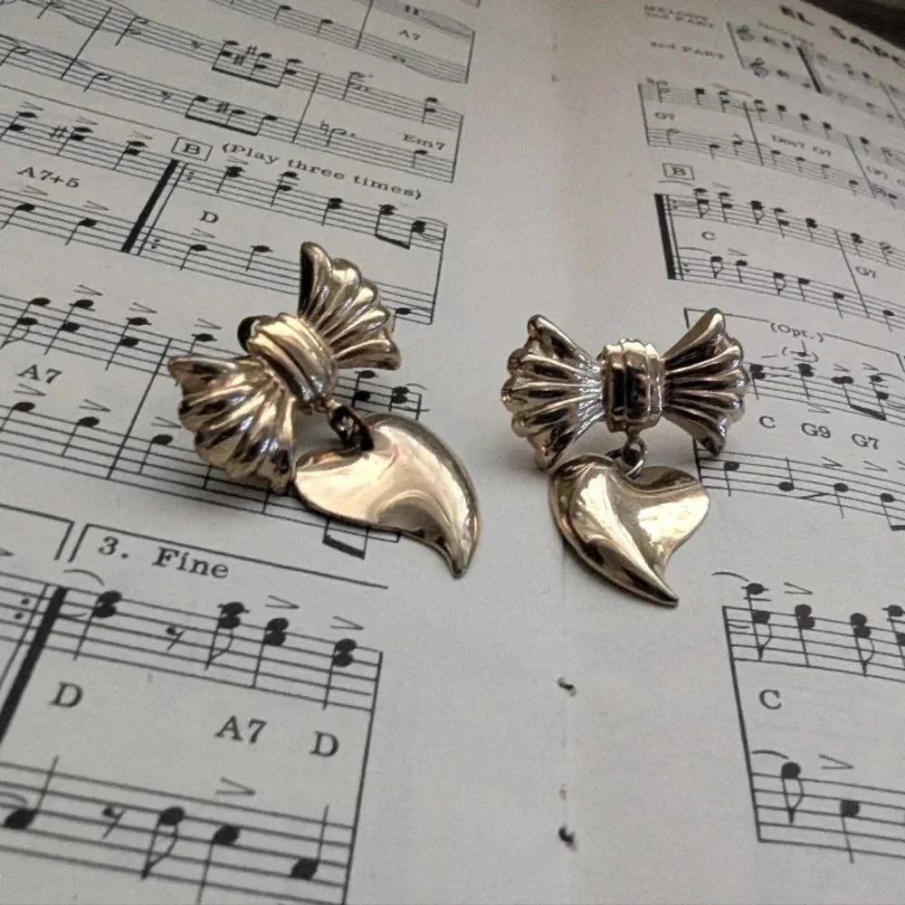 Gold Heart Bow Earrings